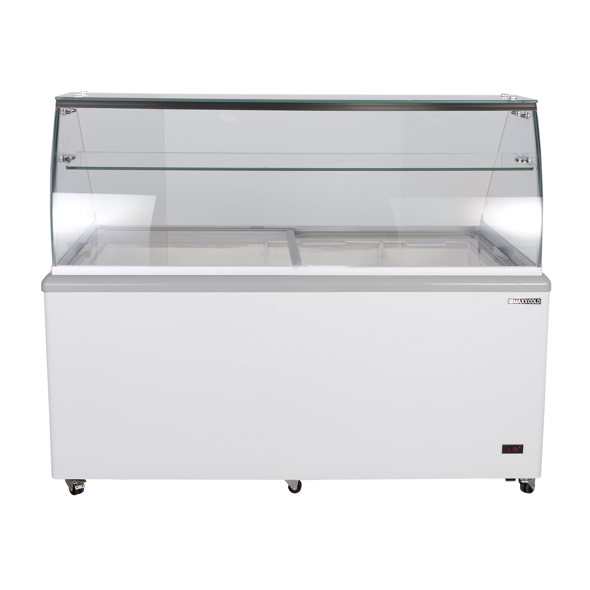 Maxx Cold MXDC-12 Commercial Ice Cream Dipping Cabinet Freezer with Curved Glass, Holds up to Twenty Two (22) Flavor Tubs, 70-Inch, White