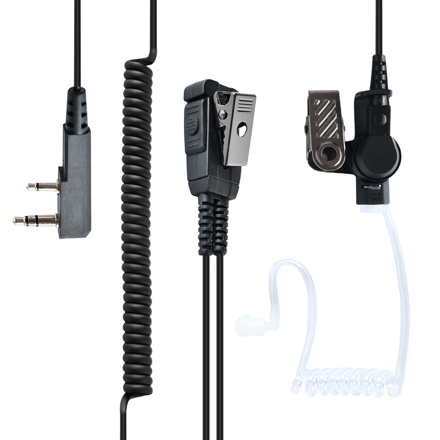 DLECNFUN Tansparent Acoustic Tube Earpiece - with PTT and Mic for Two Way Radio,2-Wire Mushroom-Sharp Surveillance Kit Headset,Flexible Stretch Cable Compatible with Kenwood Walkie Talkie