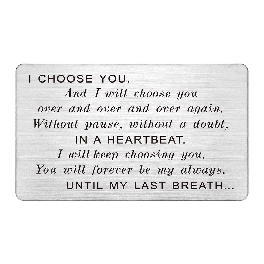 FALOGIJE Engraved Wallet Card Insert Men, Anniversary Card Gifts for Husband, I Choose You, Gifts for Husband from Wife, Groom's Gifts for Men, Romantic Gifts for Him, Fathers Day