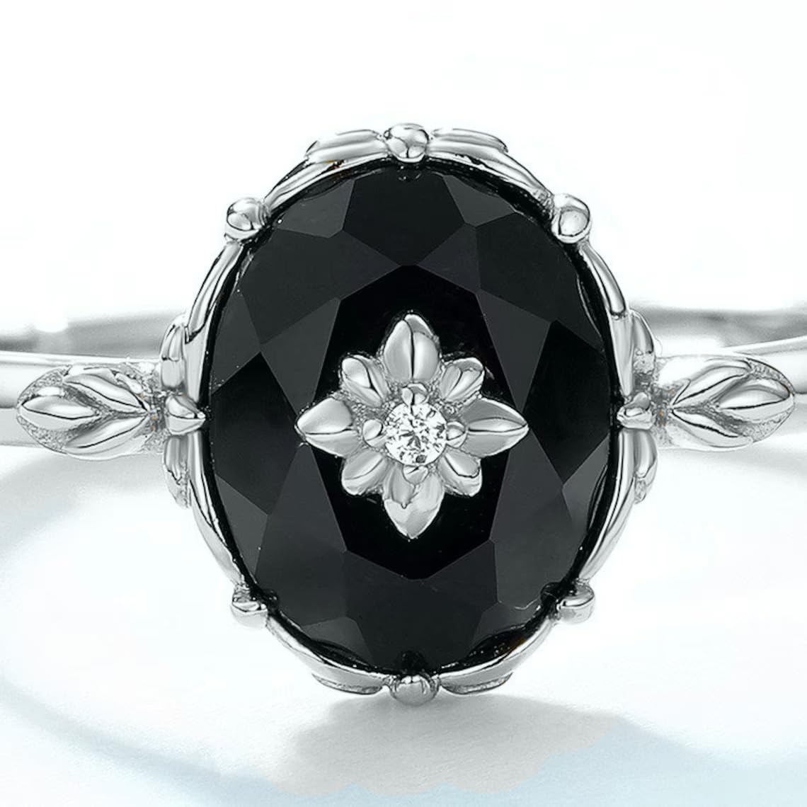 BLACK ONYX 925 STERLING SILVER VINTAGE LOOK RING FOR WOMEN - HANDMADE - ENGAGEMNET - PROMISE RING (sterling-silver, 5)