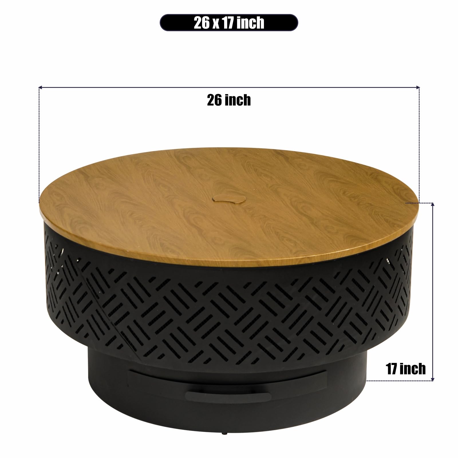 OutVue 26" Wood Burning Fire Pits with Grill & Lid, Fire Pit Table for Outside with Waterproof Cover & Fire Poker, Outdoor Firepit with Functions for BBQ,Table and Bonfire