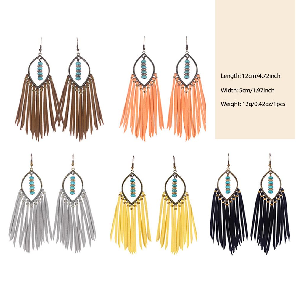 WZJLY 1 Pair of Zinc Alloy Turquoise Copper Beads Bohemian Pure Handmade Tassel Earrings (Black)