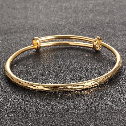 Eyixvan 3pcs 18k Yellow Gold Plated Classical Diamond Cut Adjustable Bangle Set Bracelet for Women