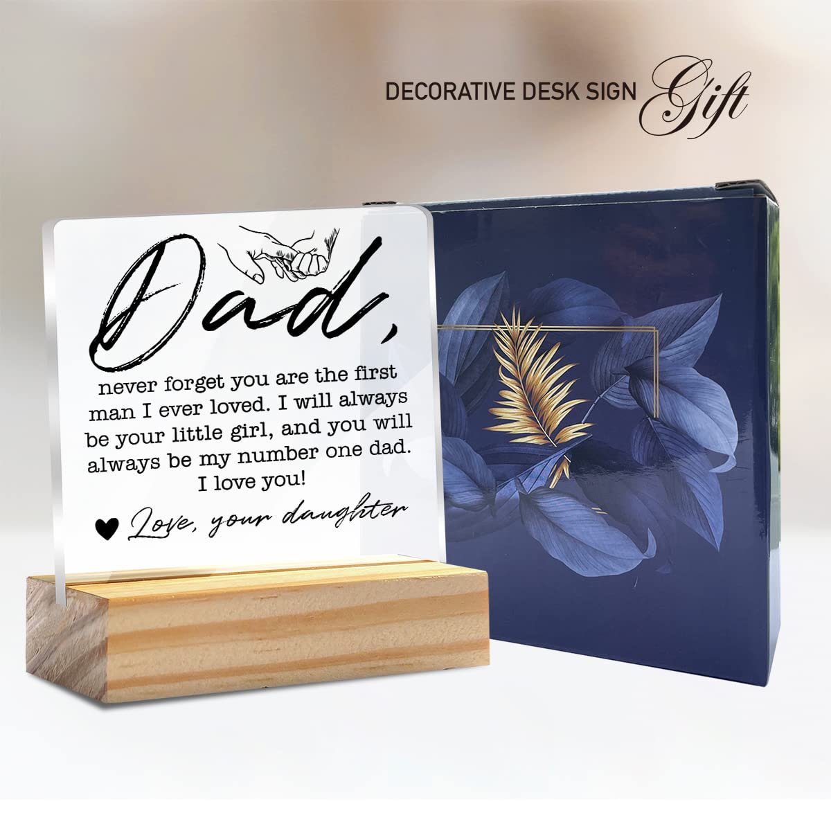 Dad Gift for Birthday Father’s Day Dad Never Forget You are the First Clear Desk Decorative Sign Keepsake Present Father Acrylic Plaque with Wooden Stand Sign Desk Decor for Home Office
