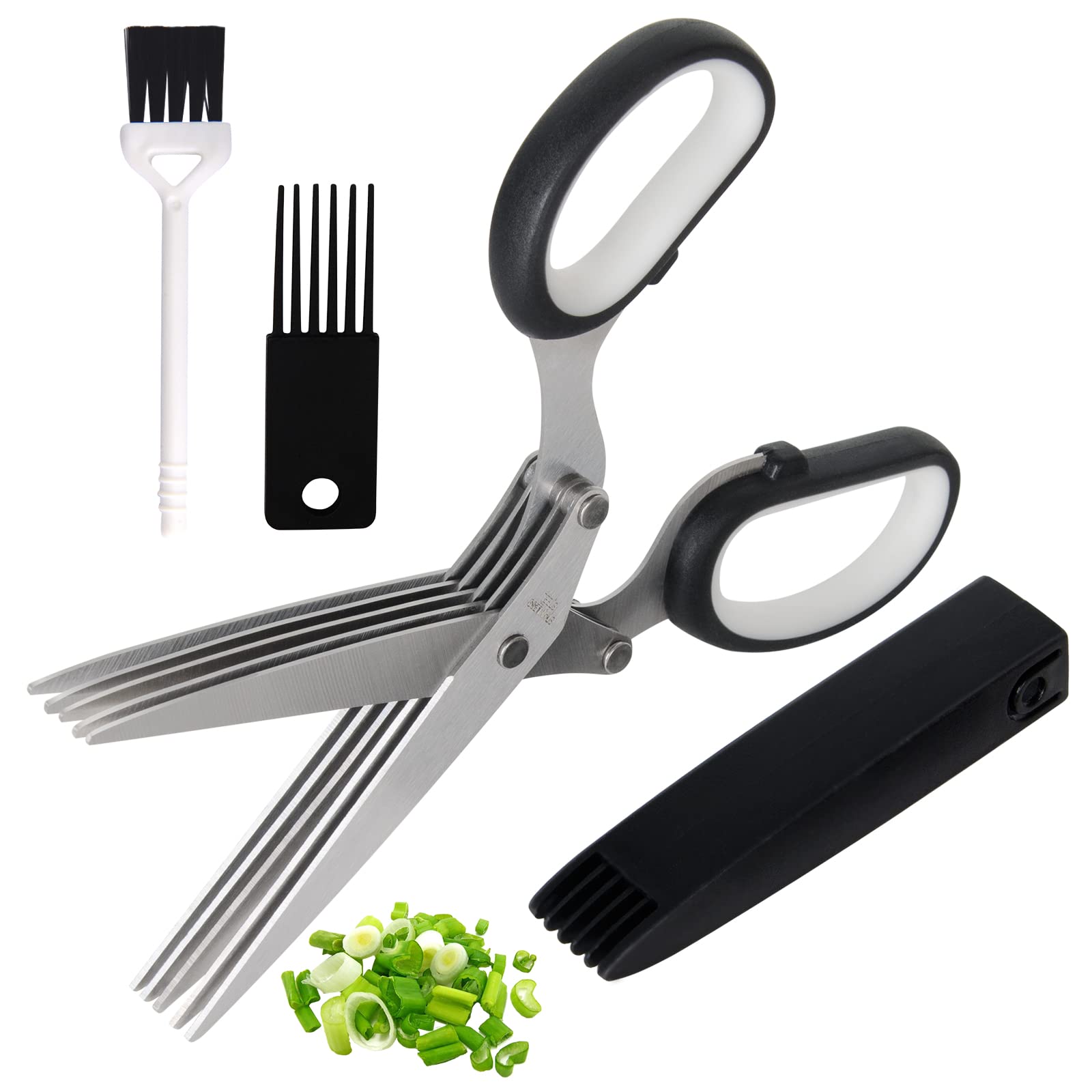 ShangTianFeng salad scissors, Herb Scissors with 5 Blades and Cover,Kitchen 5 Stainless Steel Blade Herb Cutting Shears Scissors, Shredding Scissors for Paper,Food Salad Herb Cilantro Cutter Mincer