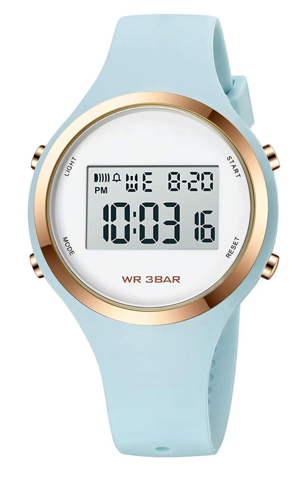 XCZAP Outdoor Sport Watches Alarm Clock 5Bar Waterproof LED Digital Watch（Light Blue-White-one）