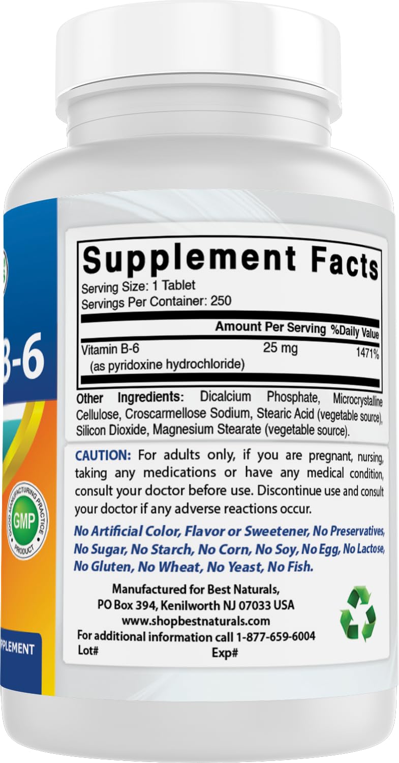 Best Naturals Vitamin B-6 25 Mg Tablets, 250 Count