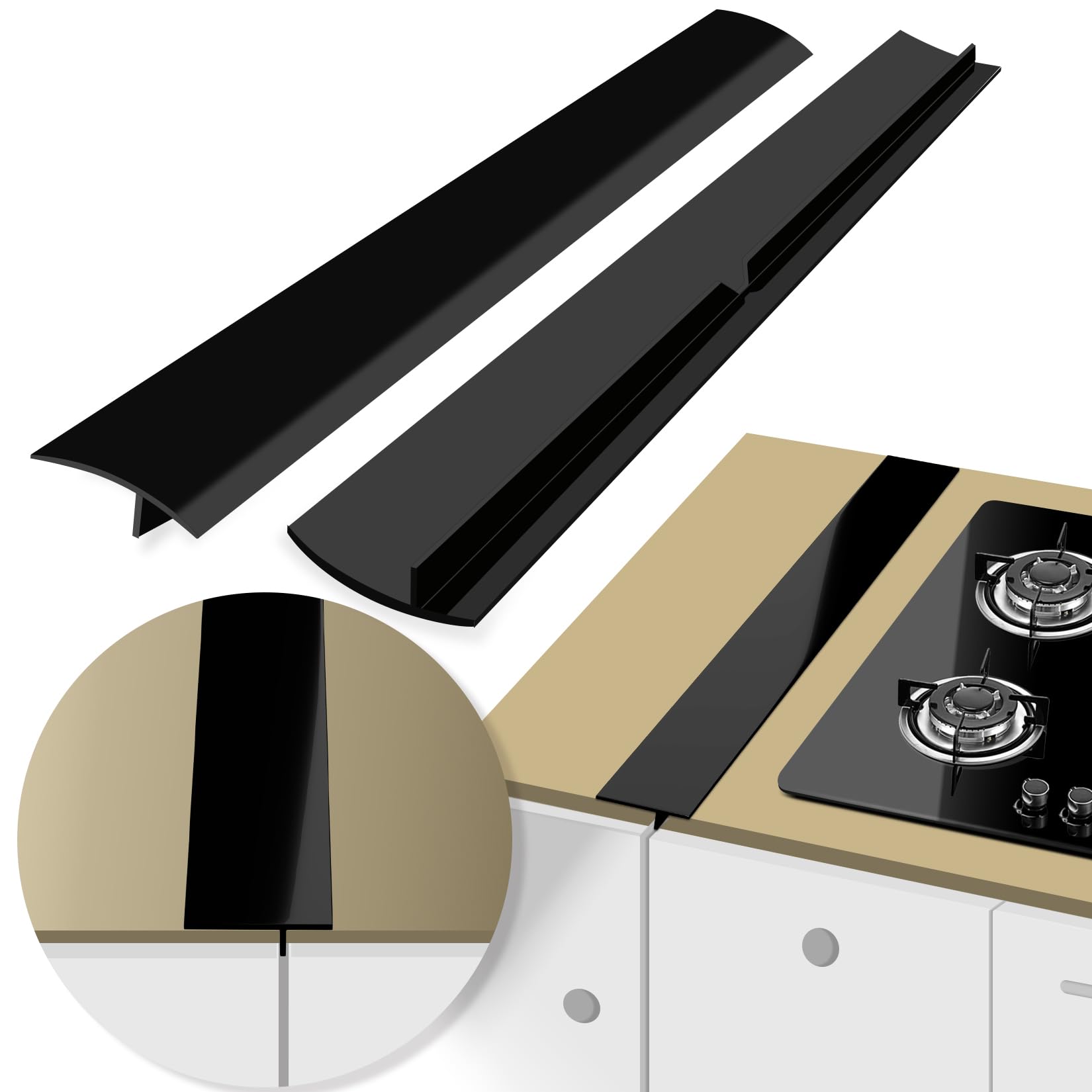 Gap Filler for Stove and Counter - Kitchen Stove Counter Gap Cover Silicone Gap Cover Between Stove and Counter 21 Inches Black