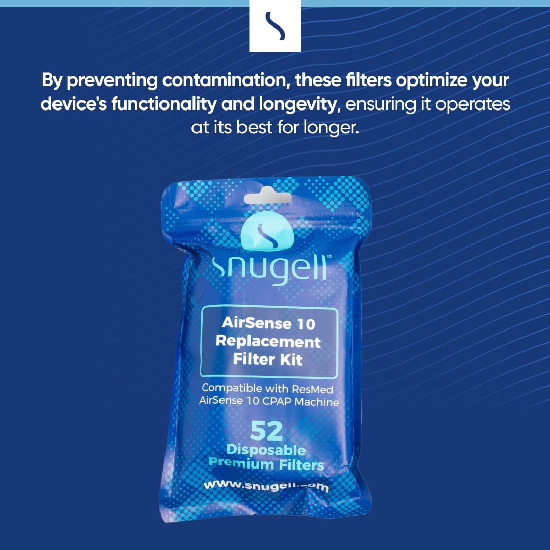 Disposable Replacement CPAP Filters by Snugell (52-Pack) - Compatible with Resmed Airsens 10, Aircurve 10-S9 Series - One Year Supply - for Home and Travel Use