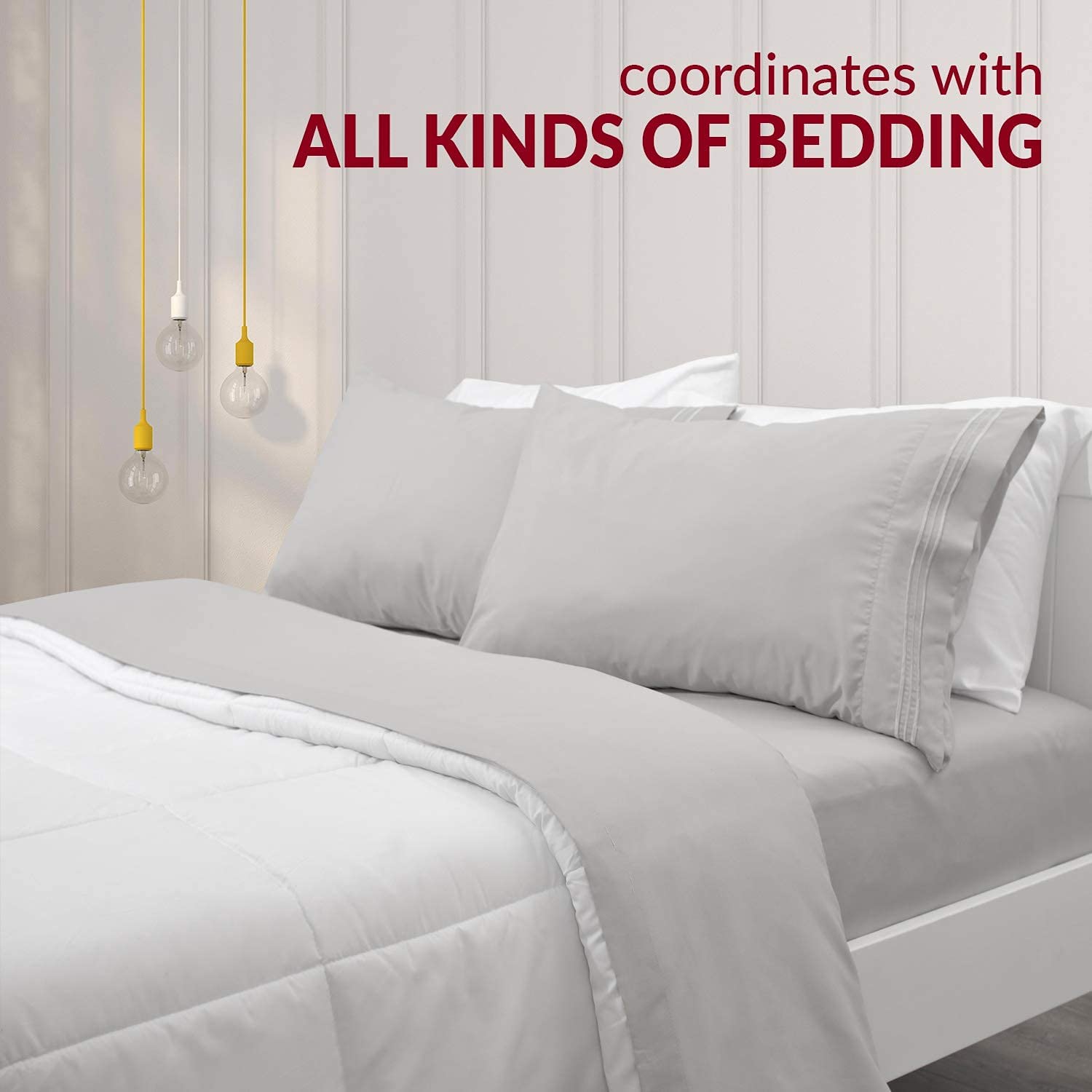 Mellanni 2 Pillow Cases + 2 Pillow Shams Bundle&Save - Hotel Luxury Bedding - Bundle Includes: 2 King Size Pillow Cases and Pillow Shams Set of 2 King Size (King, Gray)