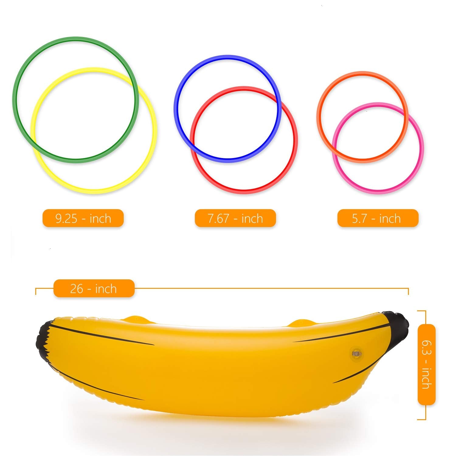 June Fox Inflatable Banana Ring Toss Game for Bachelorette Party, Bridal Shower Decorations for Engagement Party, Lingerie Party (2 Pieces 26" Bananas & 6 Pcs Toss Rings)