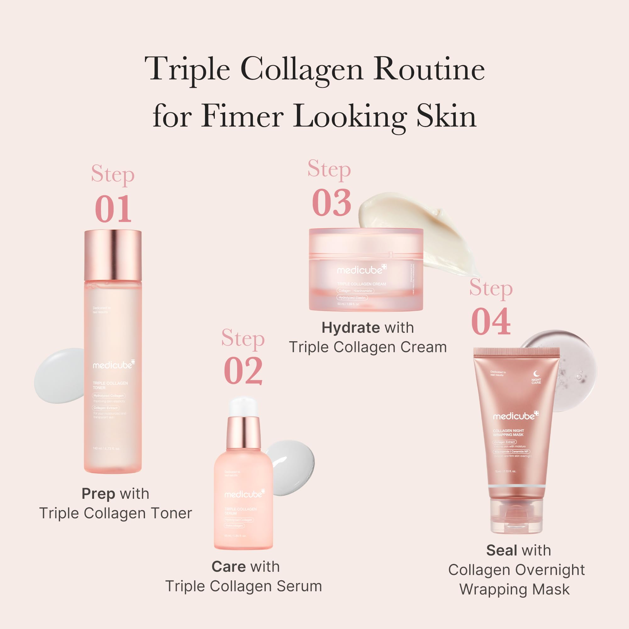 medicube Triple Collagen Nourish and Hydrate Duo: Triple Collagen Cream and Triple Collagen Serum | Niacinamide, Hyaluronic Acid for Glowing, Fimer-Looking Skin | Korean Skin Care