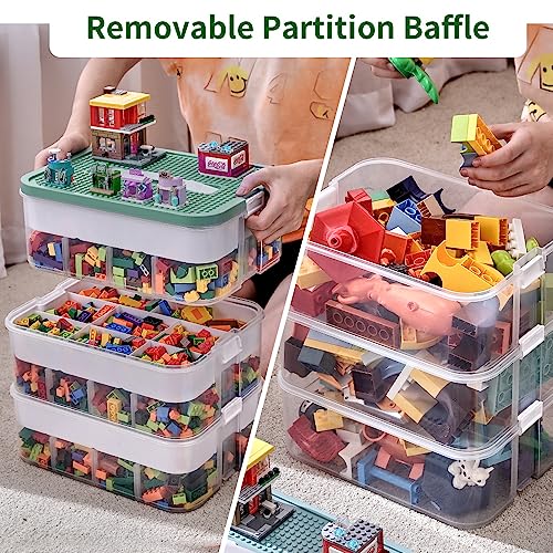 POSHIGE Stackable Toys Organizer Storage Case, Stackable Storage Container with 16 Big Compartments, Storage Box Compatible with Lego Storage Organizer, Calico Critter, Hot Wheels, Mini Action Figures