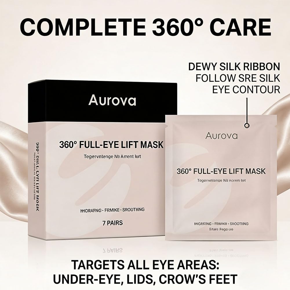 Aurova Beauty Eye Mask, 360° Full-Eye Lift Mask, Eye Mas with Collagen & Vitamin C, Nourishing & Non Irritating, for Puffy Eyes and Dark Circles (7 Pairs/14 Pieces)