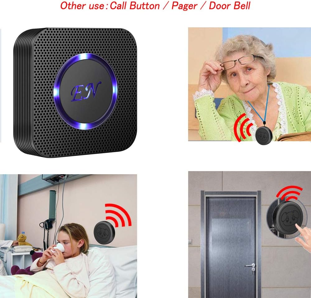 EverNary Dog Door Bell,Smart Wireless Dog Doorbells for Potty Training, Dog Bells with Waterproof Touch Button, Door Bell for Dogs to Go Outside (1 Receiver and 1 Transmitter), Black