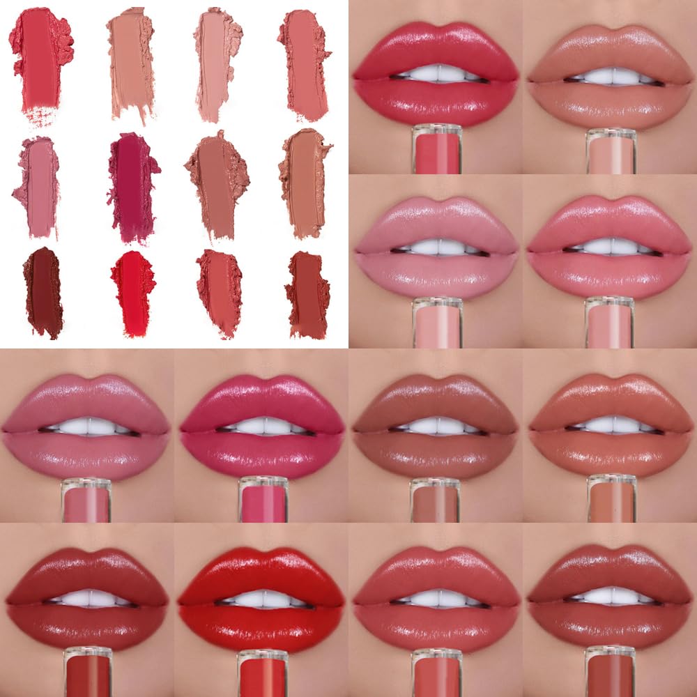 12 Colors Cream Texture Lipstick, 2024 New Waterproof Lip Gloss Moisturising Liquid Lipstick, Waterproof Long Lasting Lip Gloss for Women Makeup Natural Shiny Lips (3#, 1PC)