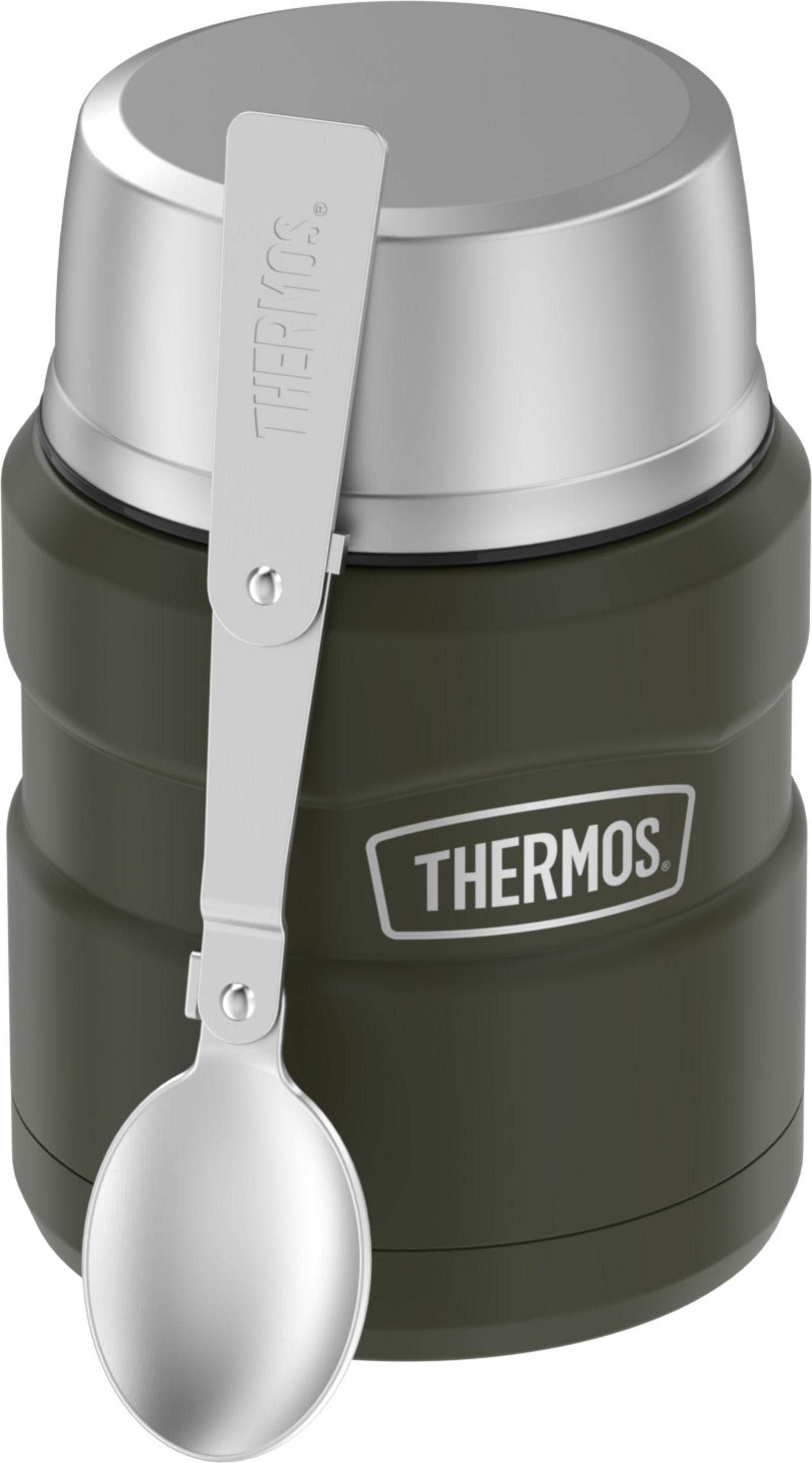 THERMOS Stainless King Vacuum-Insulated Food Jar with Spoon, 16 Ounce, Army Green