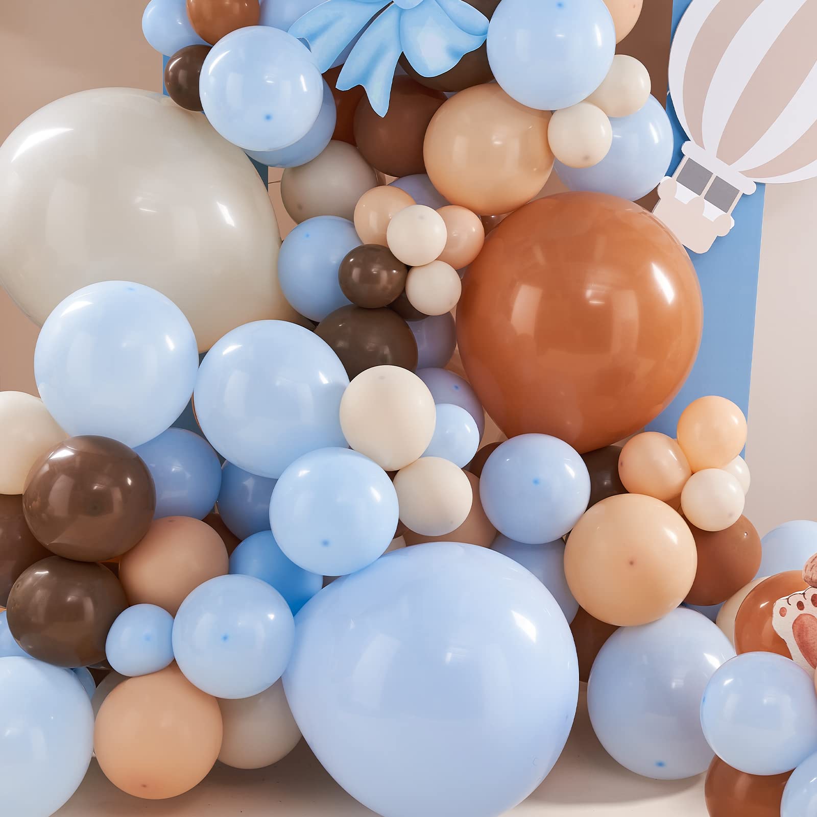 PartyWoo 140 pcs Blue and Brown Balloon Garland Kit, Brown, Pastel Blue, Sand White, Apricot Balloons for Balloon Garland Arch Kit, Birthday Decorations for Boy, Bear Baby Shower Decorations