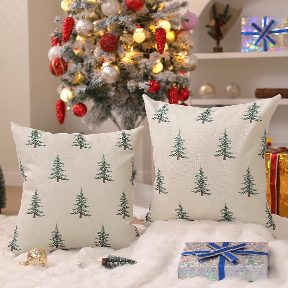 DFXSZ Christmas Pillow Covers 18x18 inch Set of 2 Christmas Tree Decorative White Throw Pillow Covers Winter Famliy Decoration for Home Couch TH-30B18