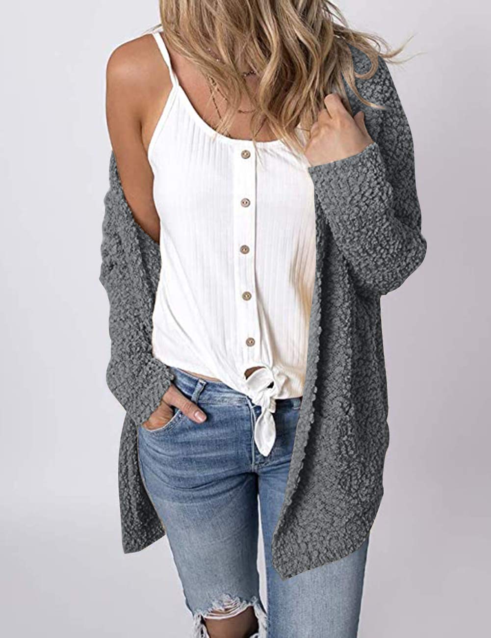 MEROKEETY Women's 2024 Winter Long Sleeve Soft Chunky Knit Sweater Open Front Cardigan Outwear Coat