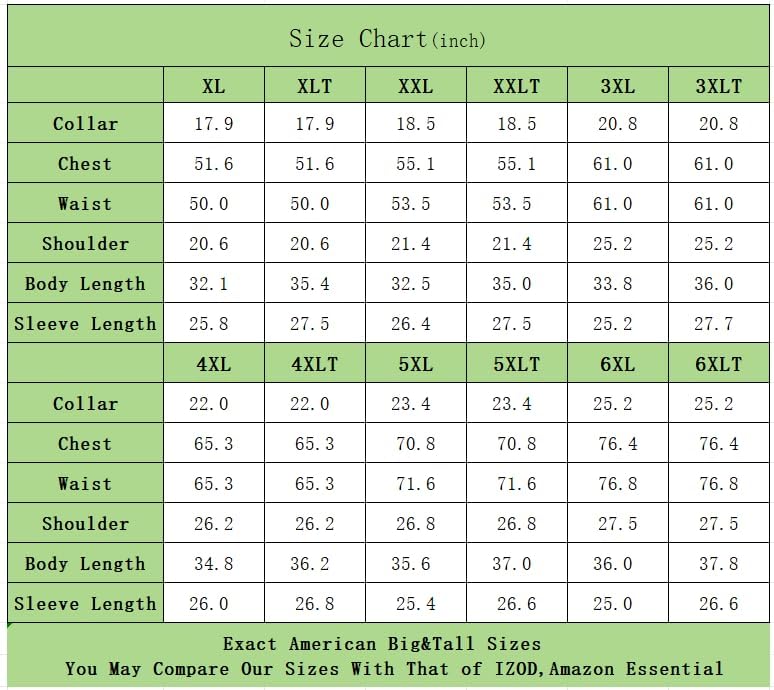 Double Pump Big and Tall Dress Shirts for Men Long Sleeve Business Casual Solid Button Down Shirts from XXL(T) to 6XL(T)(S279,3XLT)