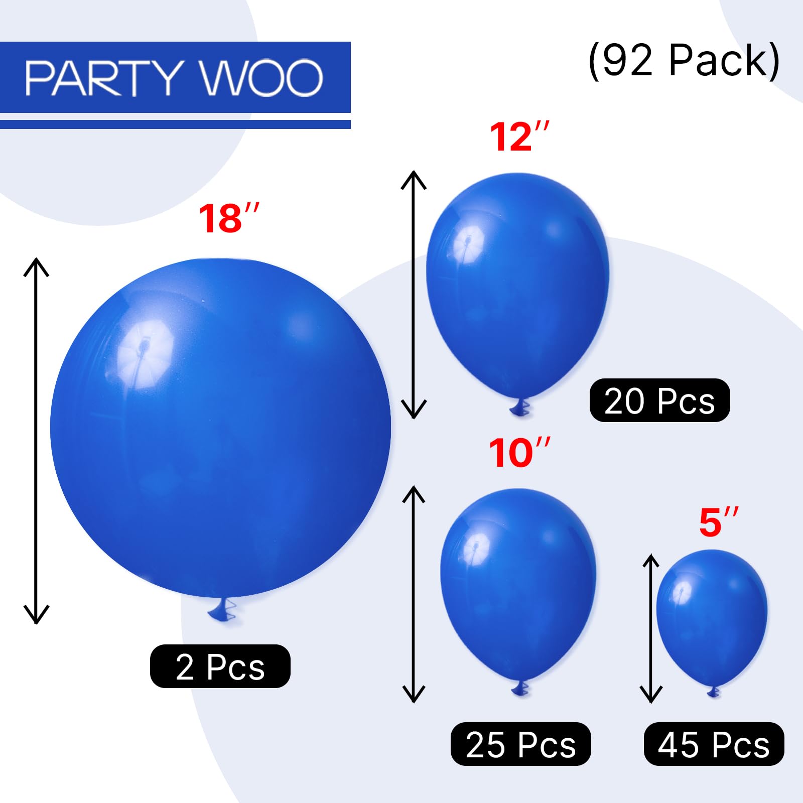 PartyWoo Royal Blue Balloons 92 pcs Different Sizes of 18 12 10 5 Inch Dark Blue Matte Balloon Arch Kit Garland for Graduation 4th of July Baby Shower Birthday Party Decorations Blue-Y59