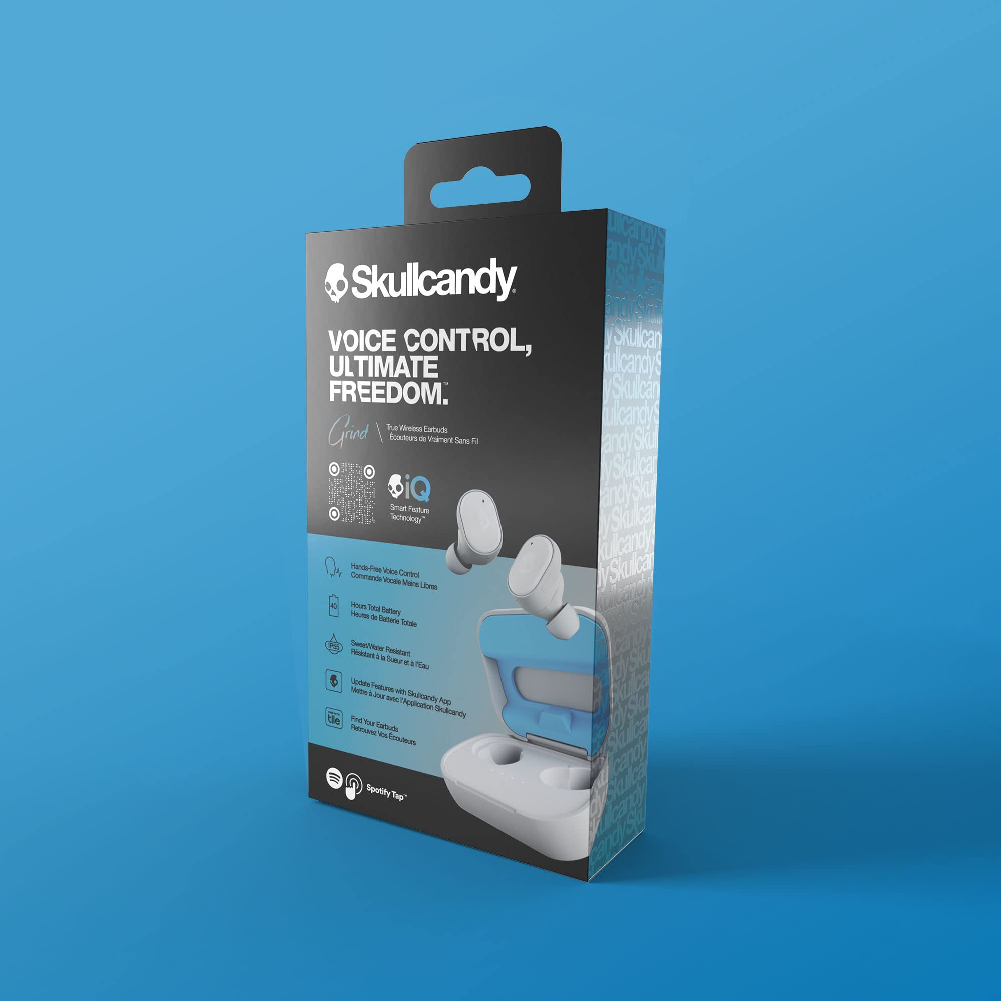 Skullcandy Grind In-Ear Wireless Earbuds, 40 Hr Battery, Skull-iQ, Alexa Enabled, Microphone, Works with iPhone Android and Bluetooth Devices - Light Grey/Blue