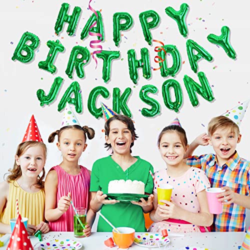 Personalized Name Happy Birthday Banner - Happy Birthday Balloon Letters Balloons 2 Sets A- Z 16'' Mylar Foil Birthday Party Decorations for Kids, Women, Men, Green