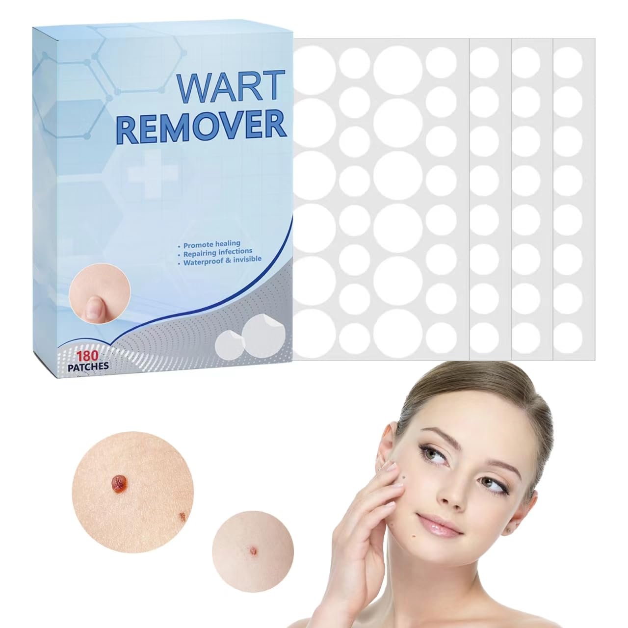 Bureebo Wart Remover,Fast & Easy Operate Hydrocolloid Gel Waterproof Invisible Sticker,Quick and Effective Removal Sticker for All Kinds of Skin, Friendly to New-User