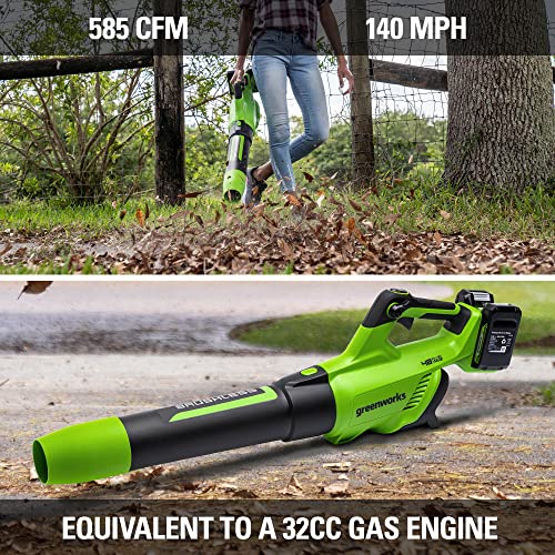 Greenworks 24V (110 MPH / 450 CFM / 125+ Compatible Tools) Cordless Brushless Axial Leaf Blower, 4.0Ah Battery and Charger Included