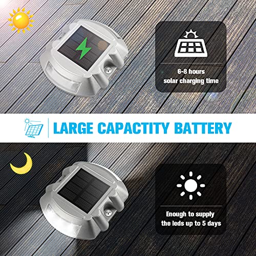 VOLISUN Solar Deck Lights Driveway Dock Lights, 4-Pack Led IP67 Waterproof Outdoor Warning Step Lights for Driveway Sidewalk Garden Pathway Yard(Green)
