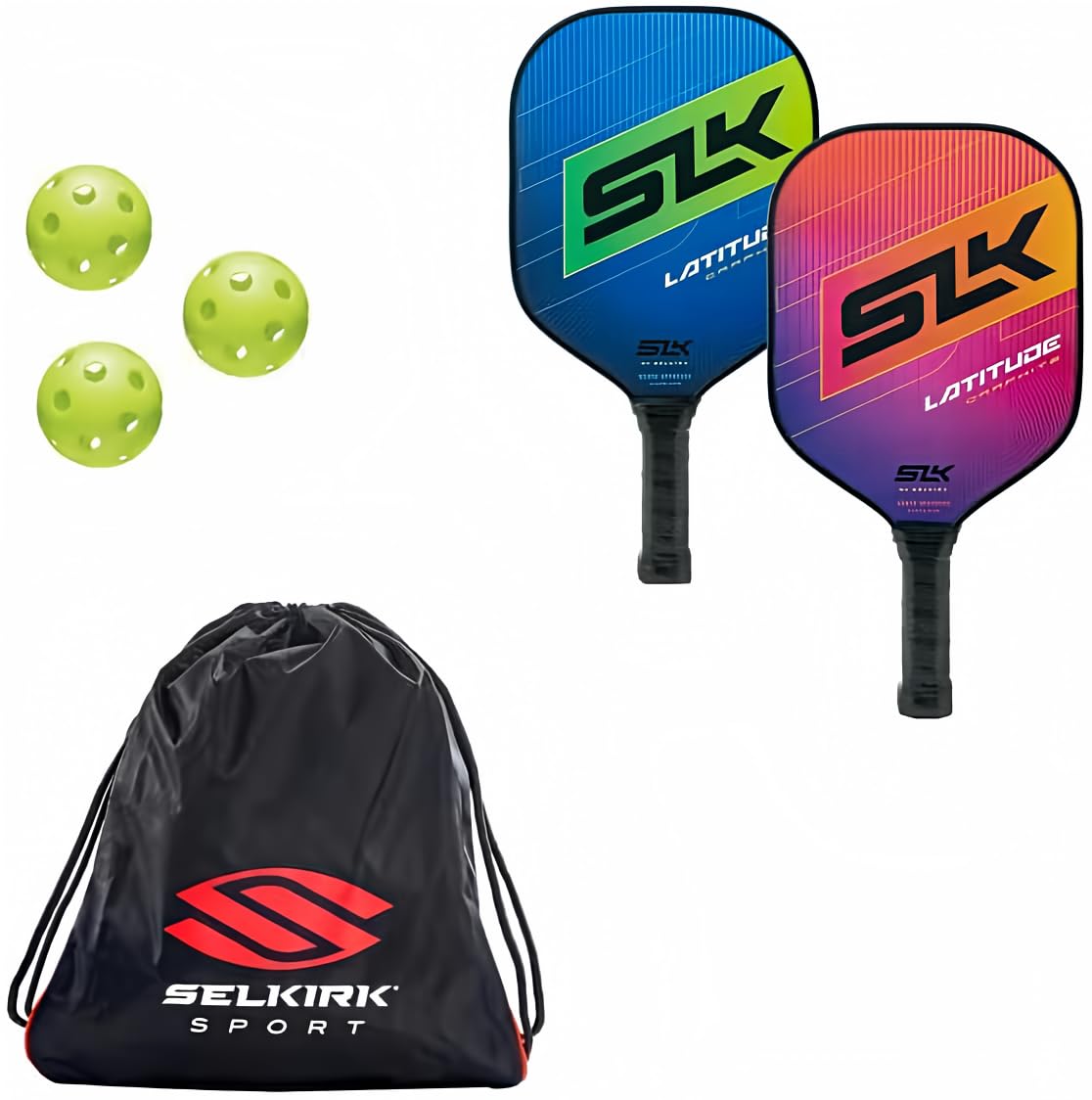 Selkirk SLK Latitude Pickleball Bundle- 2 Paddles, 3 Balls, and 1 Bag Graphite Pickleball Paddle Features G4 Graphite Face with Polymer Rev-Core | Pickleball Rackets Designed in USA