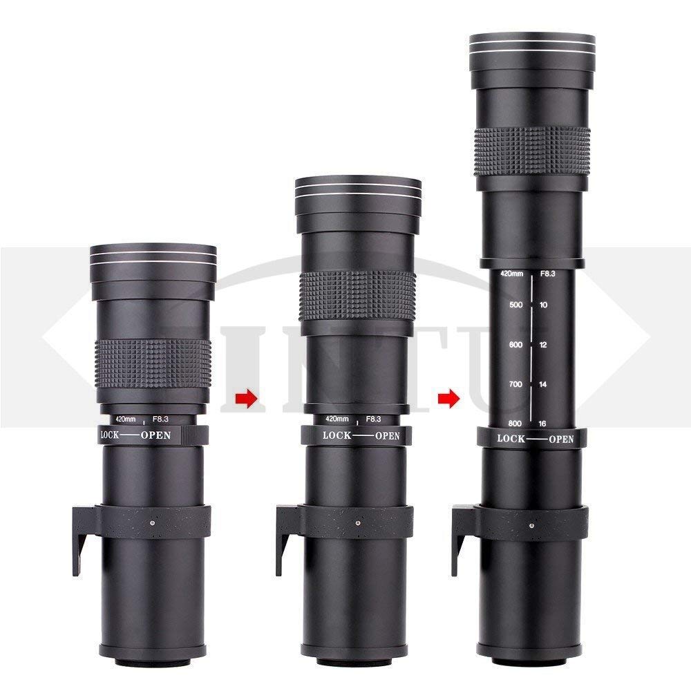 JINTU 420-800mm f/ 8.3 Manual Telephoto Zoom Lens + T-Mount for Canon EOS Rebel SL2 SL1 T3 T3i T4i T5 T5i T6 T6i T6s T7 T7i 4000D 6D 7D 60D 70D 77D 80D 5D II/III/IV 550D 650D SLR Camera Lenses