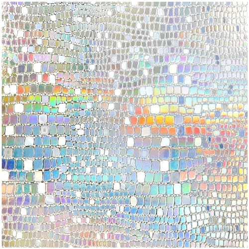 rabbitgoo Window Privacy Film Stained Glass Window Film Mosaic Static Cling Decorative Window Vinyl, Removable Rainbow Window Tint, Non-Adhesive UV Blocking for Home Office, 17.5 x 78.7 inches