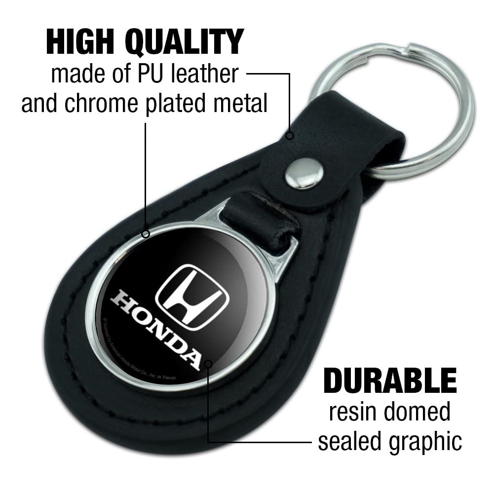 GRAPHICS & MORE Black Leather Honda Logo Keychain