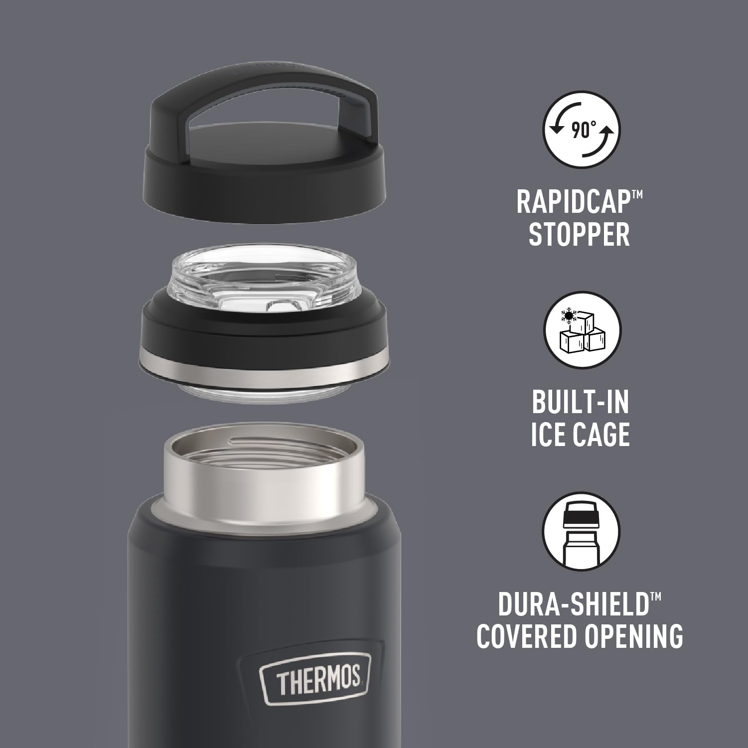 THERMOS ICON SERIES Stainless Steel Dual Temperature Beverage Bottle, 40 oz, Graphite