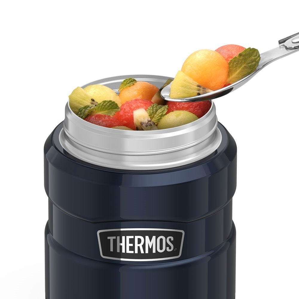 THERMOS Stainless King Vacuum-Insulated Food Jar with Spoon, 16 Ounce, Midnight Blue