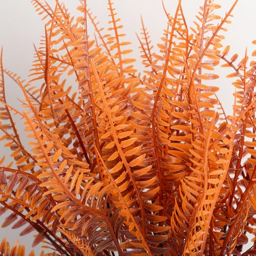 SzJias Fall Plants Artificial Ferns for Outdoors Fake Fern Plants Faux Boston Fern Plant for Room Home Garden Decor Fall Autumn Thanksgiving Decoration (4, Fall)