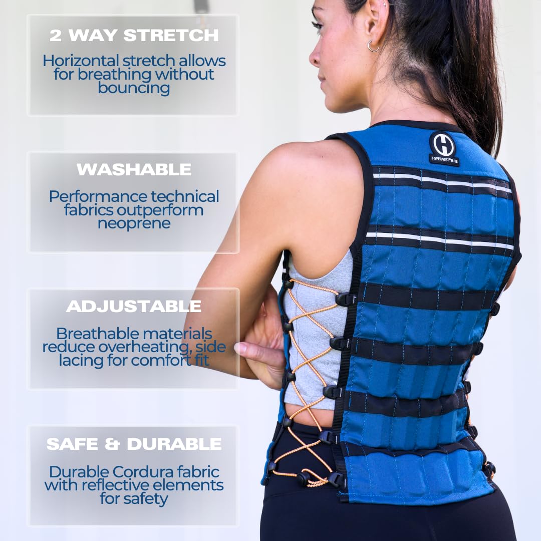 Hyperwear HyperVest ELITE Adjustable Weighted Vest for Women and Men — 20 lb Thin Steel Weights, Stretch CORDURA Fabric — Weight Vest for Walking, Running, Strength Training — Large Size, Jet Black