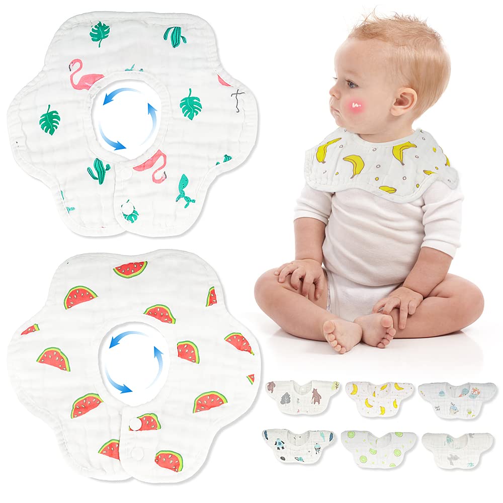 8-Pack 360° Rotate Organic Cotton Baby Bibs, Newborn Muslin Bibs For Teething And Drooling,Unisex Baby Bibs For Toddler, Adjustable With Snaps, Super Soft & Absorbent Baby Bibs For Boys And Girls.