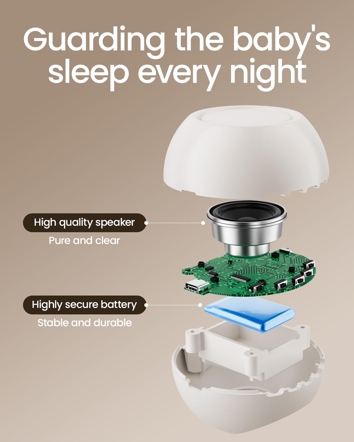 CHICWAY 2025 Mom's Choice Awards, Portable Sound Machine for Baby Adult, AI Cry Detection, 18 Soothing Sound, Bluetooth Rechargeable White Noise Machine for Home Office Travel, Nursery Light, Gray