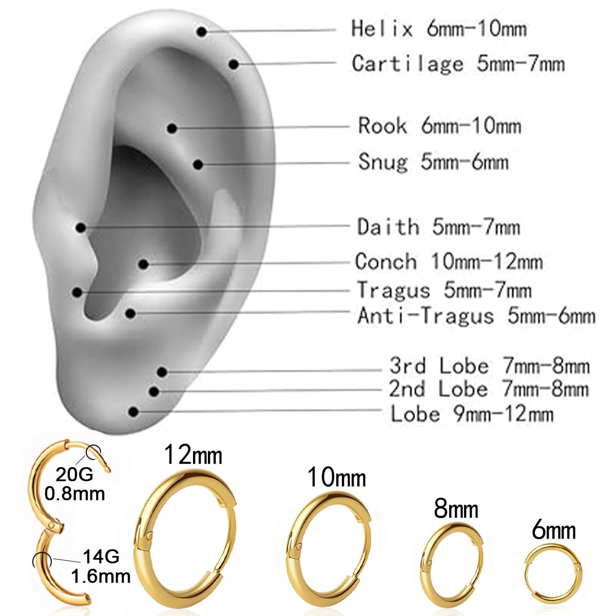 4 Pairs Gold Hoop Earrings Set for Women, 14k Gold Plated Cartilage Hoop Earring Hypoallergenic Non Tarnish Small Hoop Earrings for 2nd 3rd Hole Gold Huggie Hoop Earrings for Women Men Gifts (Gold)