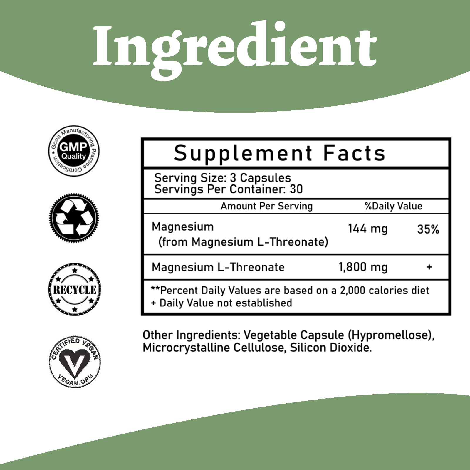 Magnesium L-Threonate Capsules – High Absorption Magnesium Supplement – Bioavailable Form for Rest and Cognitive Function Support – 1,800 mg – 90 Count