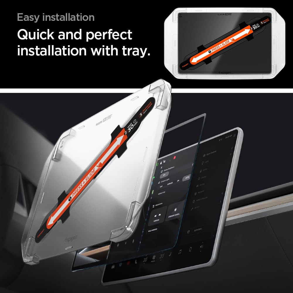 Spigen Tempered Glass Screen Protector [GlasTR EZ FIT] designed for Tesla Model 3 (2024/2025/2026), Model Y (2024-2025), Model Y Standard 2026 15.4" Dashboard Touchscreen - Matte/Anti Glare/Anti Finger Print