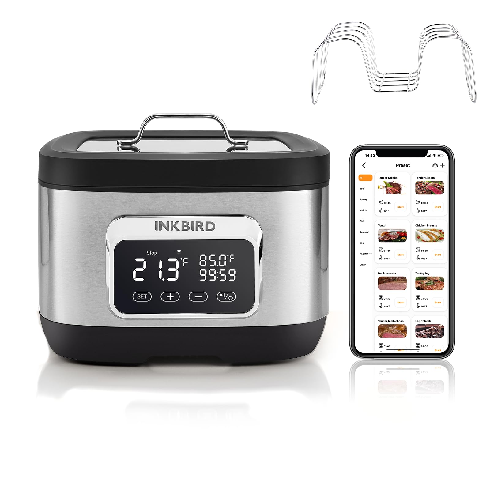 Inkbird Wifi Sous Vide Cooker,700W Sous Vide Machine, 8 Quart Water Oven with Rack Divider and 14 Preset Recipes, 3D Water Circulation Rapid Heating,Wifi Control & Timmer- All-in-One Sous Vide Pot