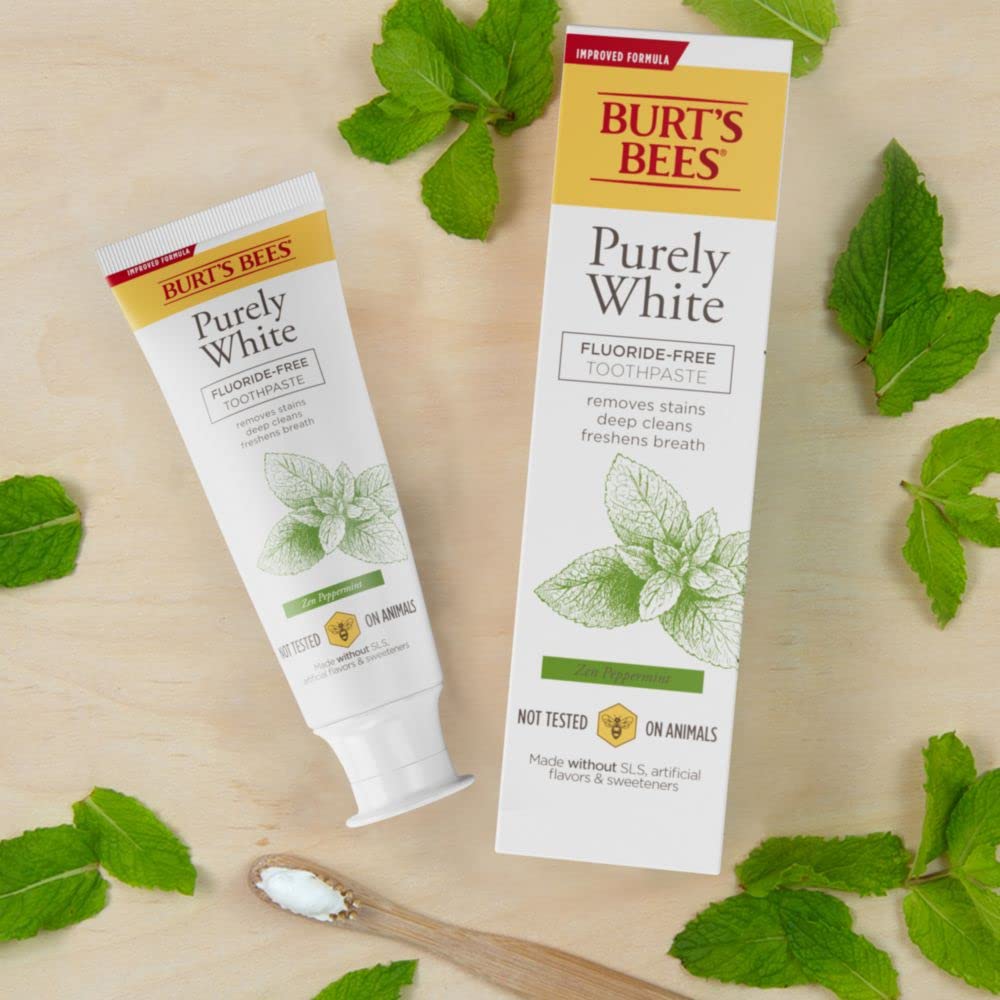 Burt's Bees Toothpaste, Natural Flavor, Fluoride-Free, Purely White, Zen Peppermint, 4.7 oz, Pack of 3