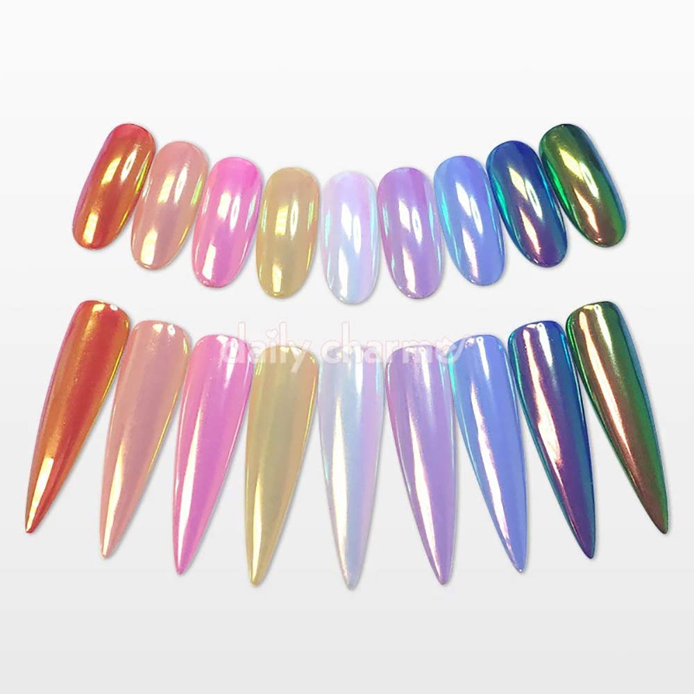 Daily Charme Aurora Unichrome Unicorn Nail Chrome Powder (Aurora) 1g, Mermaid Aurora Nail Powder, Mermaid Pigment, Pearlescent Nail Art Decoration, Home DIY/Nail Salon Manicure