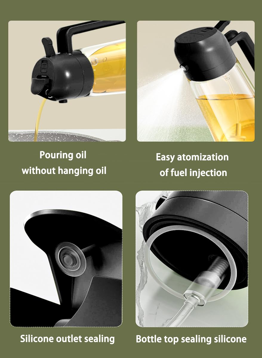 NIKKIER Oil Sprayer for Cooking,2 in 1 Olive Oil Dispenser and Oil Sprayer 470ml Olive Oil Spritzer,Oil Sprayer for Air Fryer, Salad,BBQ,Roasting-Black