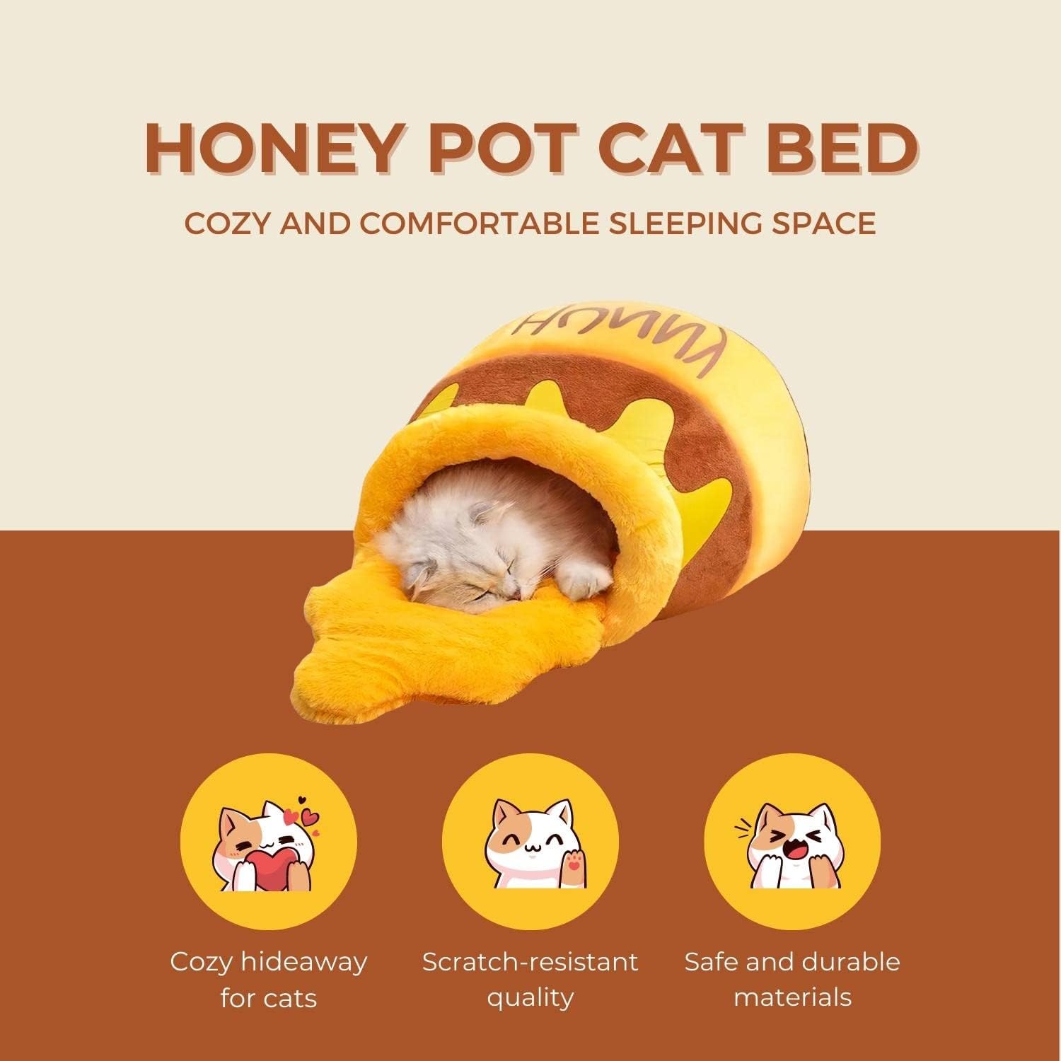 PECHVINO Honey Pot Cat Bed - Comfortable Memory Foam Pet Furniture with Removable Cushion - Stylish and Washable Cat Bed for Small Cats and Breeds