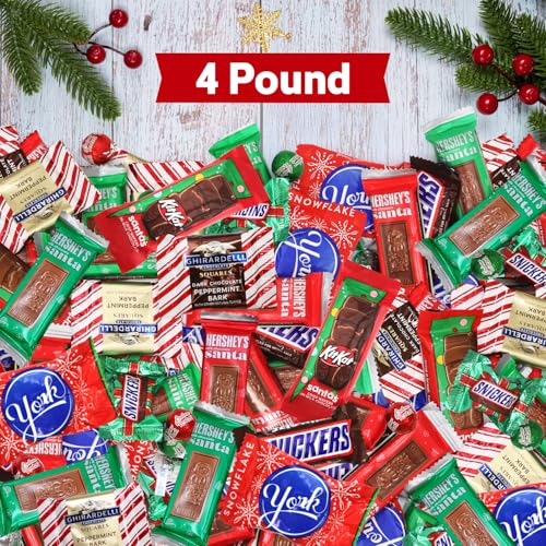 Bulk Christmas Candy Chocolate Variety Pack - 4 Pound Approx. 200 Pieces Milk Chocolate Holiday Mix For Parties, Stocking Stuffers, Snacks & Treats Special Holiday Themed Candy